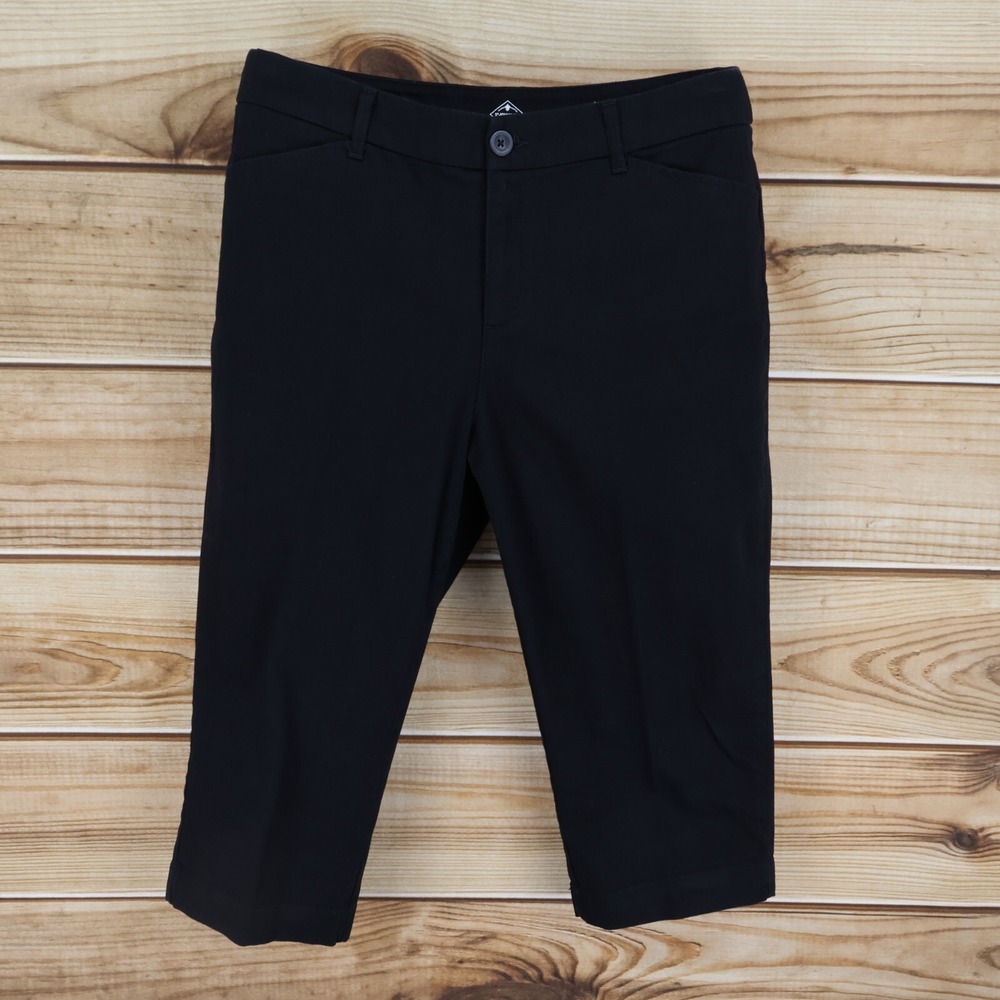St. John's Bay Capri Pants Womens 12 Black Cotton Pockets Straight Leg Mid Rise